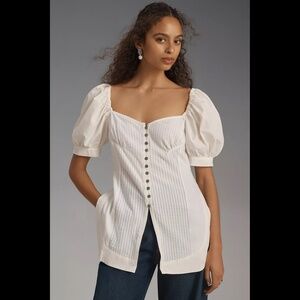 Anthropologie Maeve Puff-Sleeve Sweetheart Top